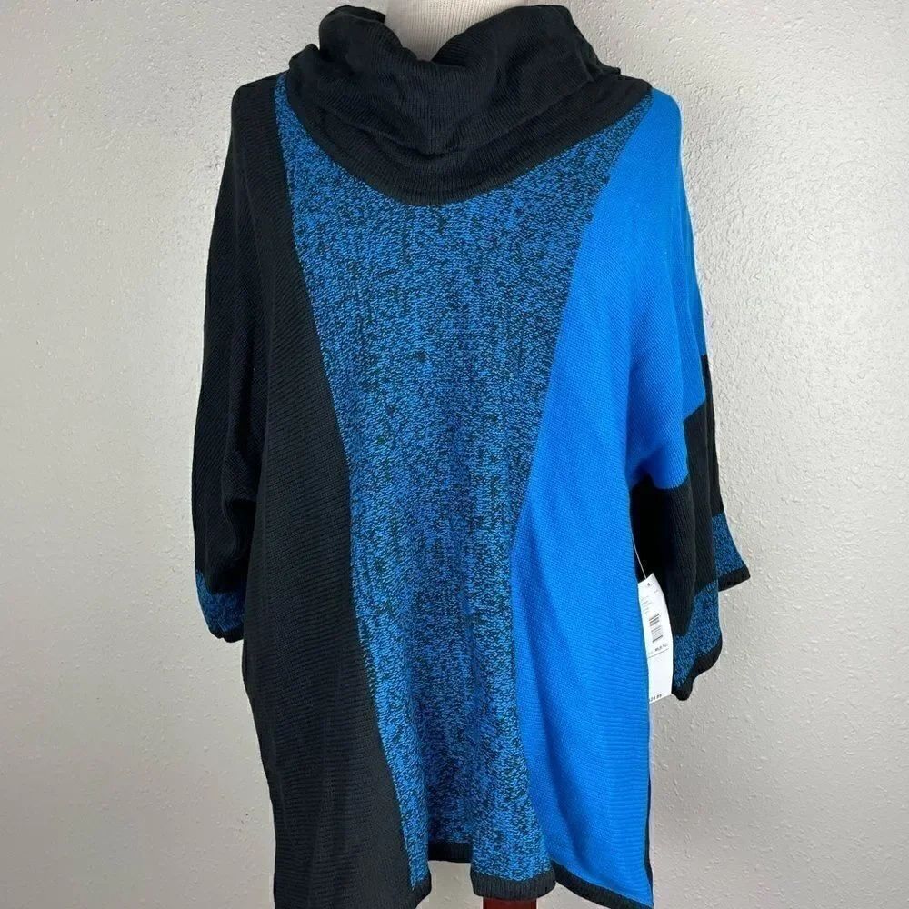 NWT Passports Womens Turtleneck Black and Blue 3/4 Sleeve Sweater Size M (8/10)
